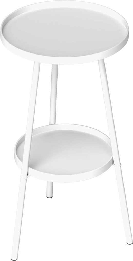 Outsunny Kerek, 2-szintes Kerti Asztal Kültéri Terasz Asztal Ø32x51 cm Alsó Tálcával és Fém Szerkezettel Belső és Külső Használatra, Fehér | Aosom