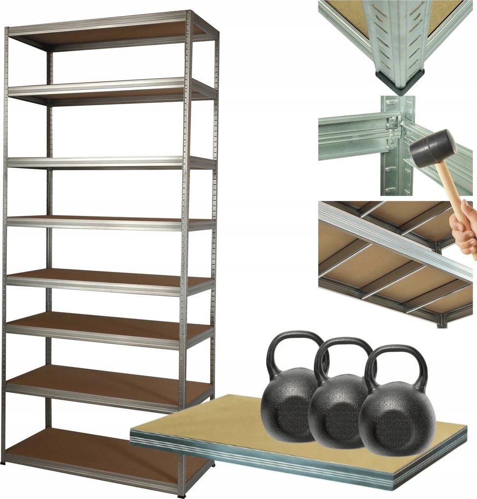 Horganyzott fém tároló állvány Helios 270x90x40cm 8Px350kg Magas