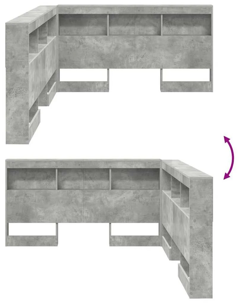 Tároló fejtámla polcokkal tárolóval Beton szürke 135 cm Faanyag