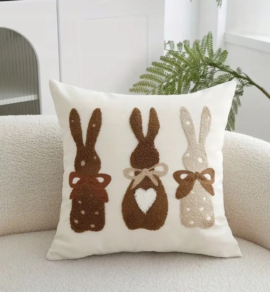 Dekorációs párnahuzat 45x45 cm húsvétra nyuszi fehér hímzés