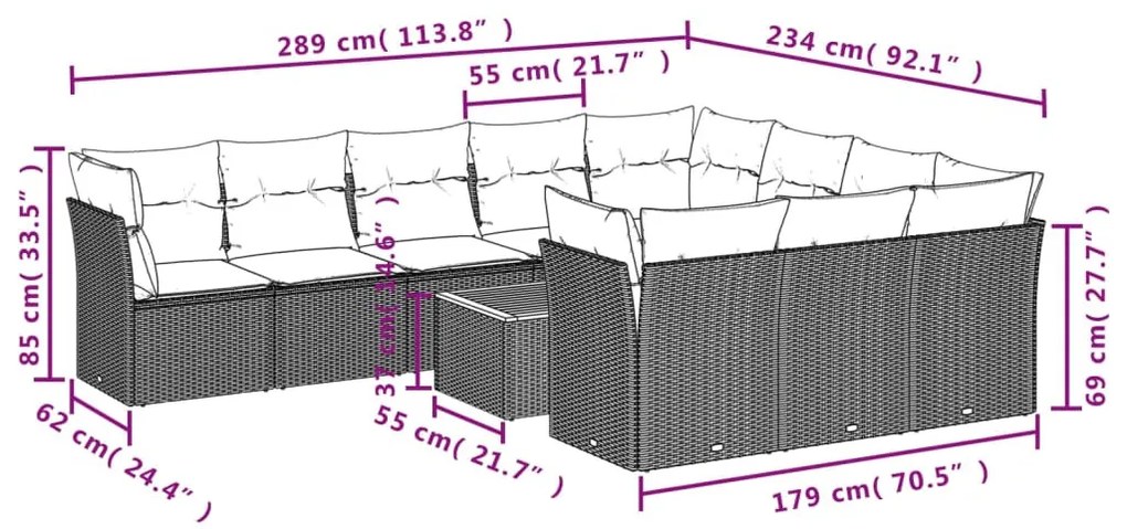 11 részes szürke polyrattan kerti ülőgarnitúra párnákkal