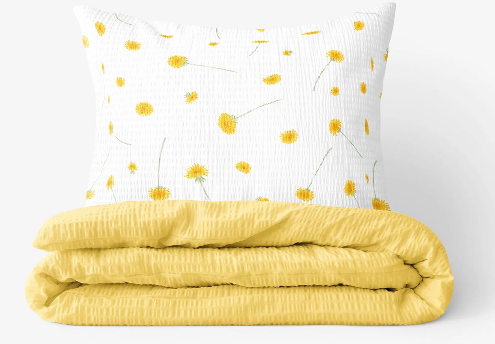 Goldea krepp ágyneműhuzat duo - pitypangok, sárga hátoldal 140 x 200 és 70 x 90 cm