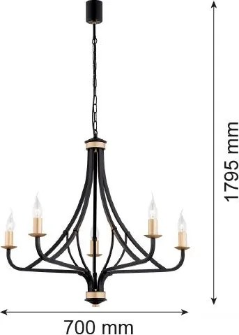 ARGON 2171 LOREZNO Klasszikus Csillár Fekete, Arany E14 IP20