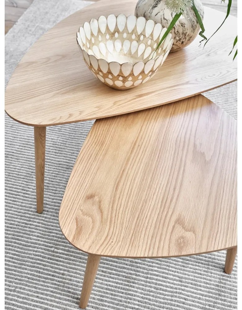Natúr színű dohányzóasztal szett tölgyfa dekorral 2 db-os 70x100 cm Adda – Unique Furniture