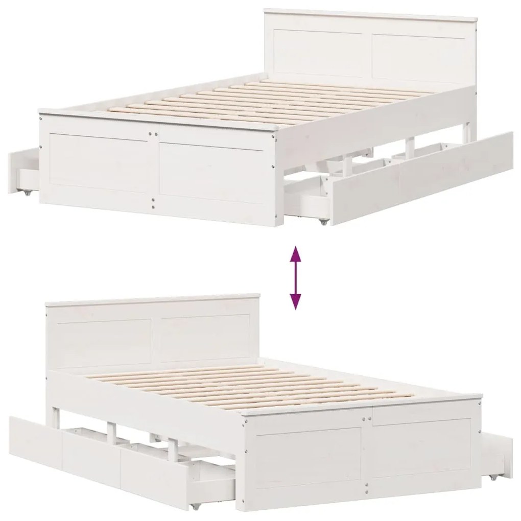 fehér tömör fenyőfa fejtámlás ágykeret matrac nélkül 135x190 cm