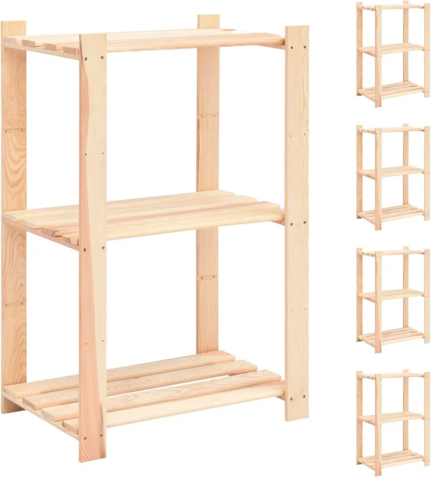 vidaXL 5 db 3-szintes tömör fenyőfa tárolópolc 150 kg 60 x 38 x 90 cm