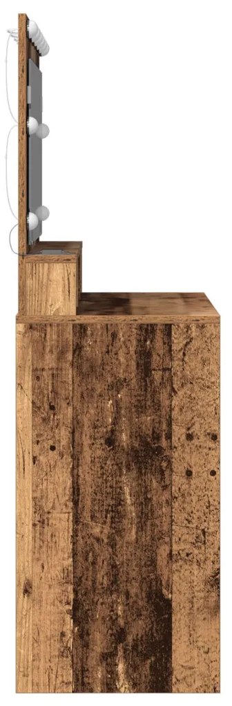 Öltözőasztal LED lámpákkal - Vintage fa - 100x41x135 cm