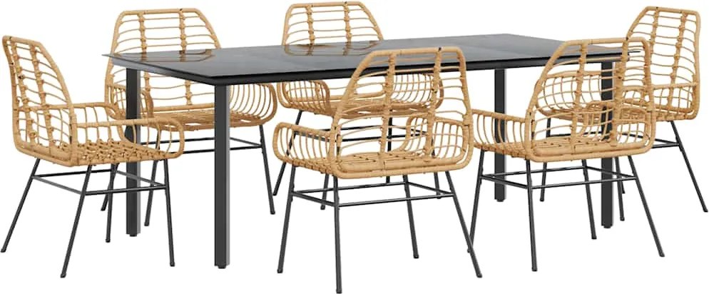vidaXL 7 észes barna polyrattan üveg kerti étkezőgarnitúra