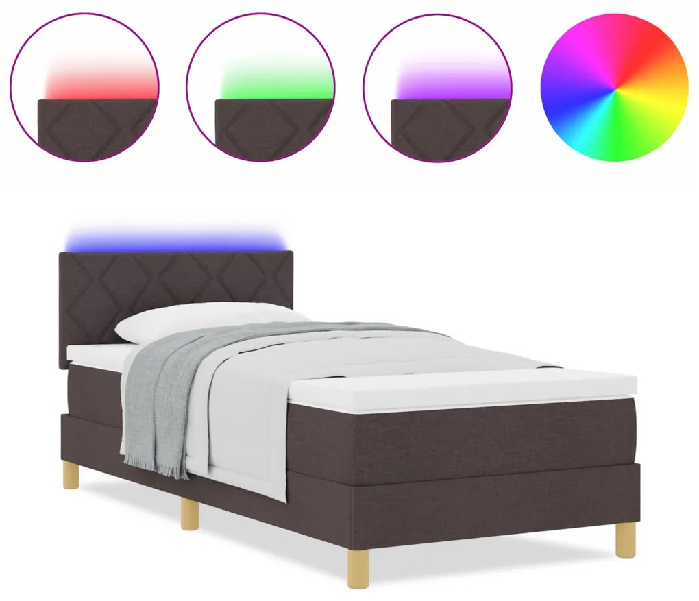 Box Spring ágy matraccal és LED világítással sötétbarna 90x200 cm szövet