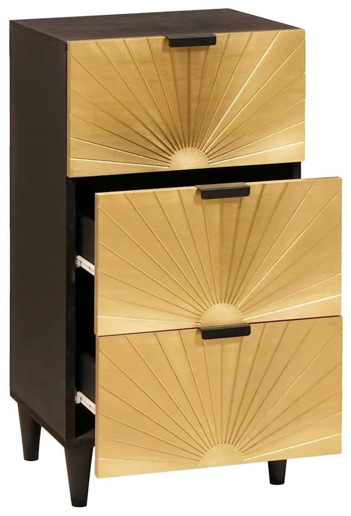 Széf fiókkal Fekete és Arany 40 x 33 x 75 cm tömör mangófa