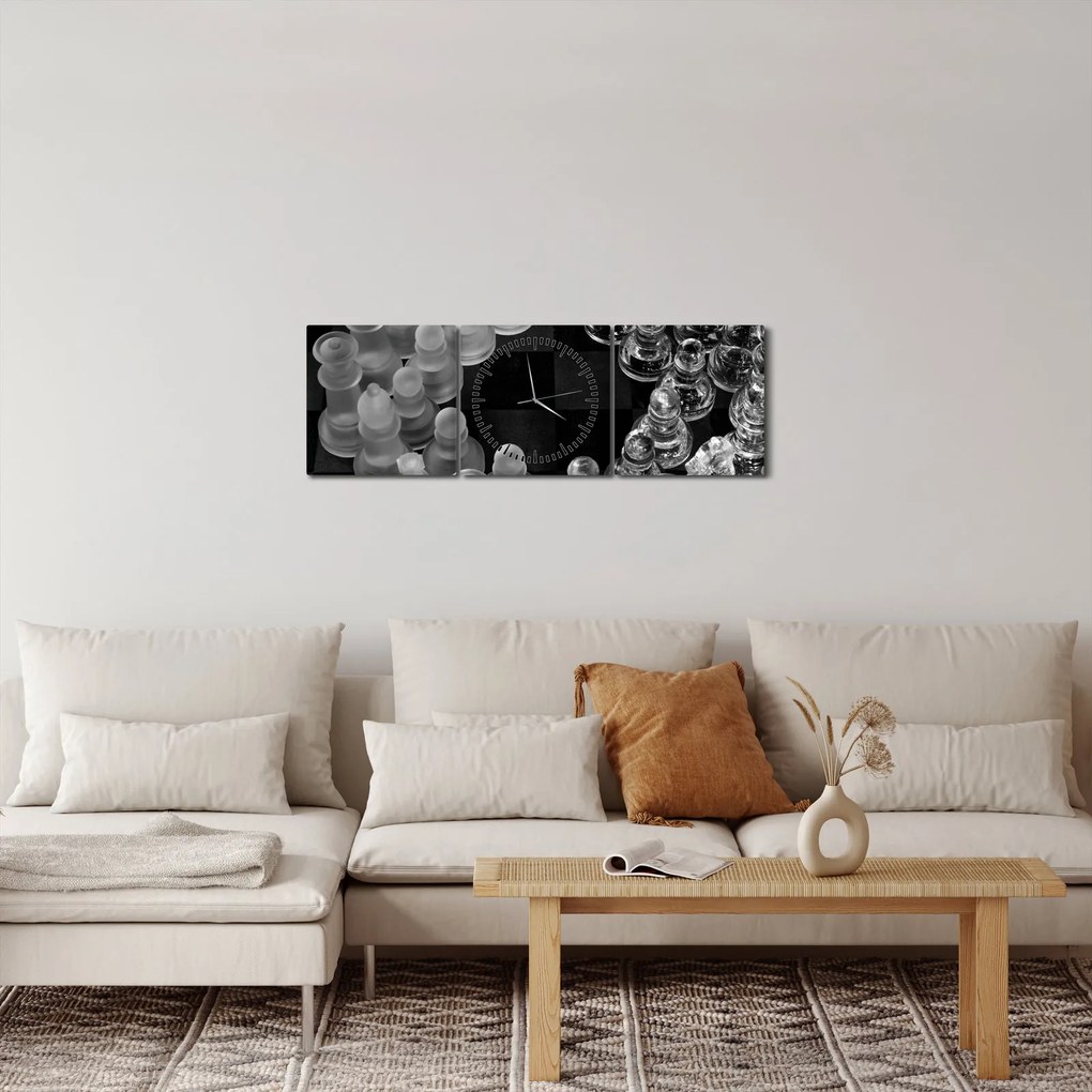 Kép - fekete-fehér sakk (órával) (90x30 cm)