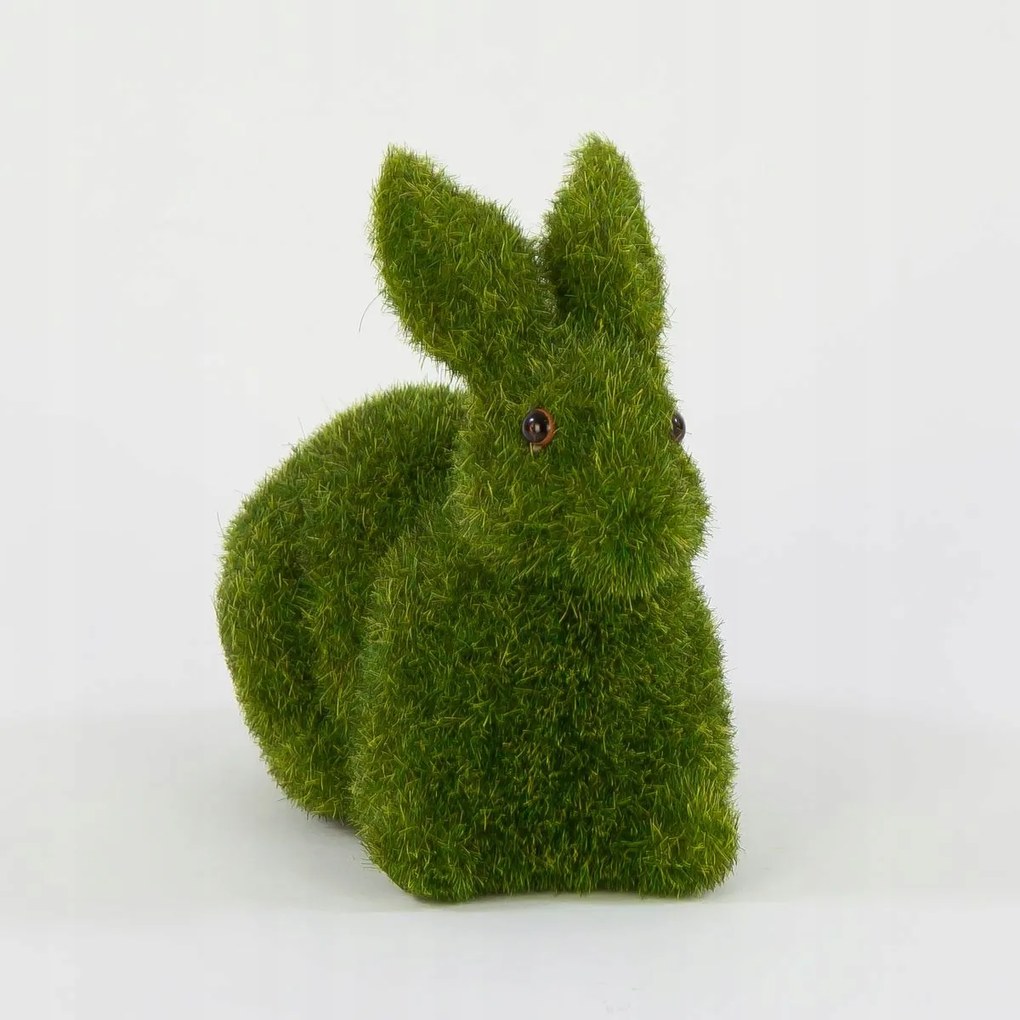 Nagy fekvő nyuszi flokkolt, Zöld asztali kosár 6x12x12cm Húsvét