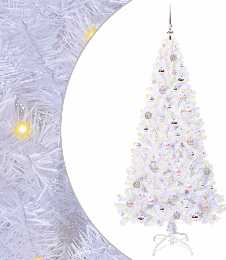 vidaXL Mű karácsonyfa 300 LED-del állvánnyal Fehér 180 cm PVC és Acél