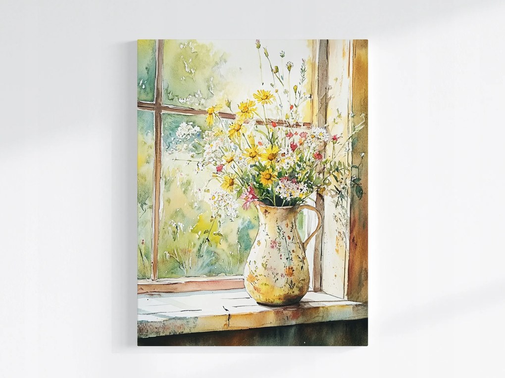 Poszter Ablak Dekoráció Mezei Virágok Csokor Kancsó 60x80