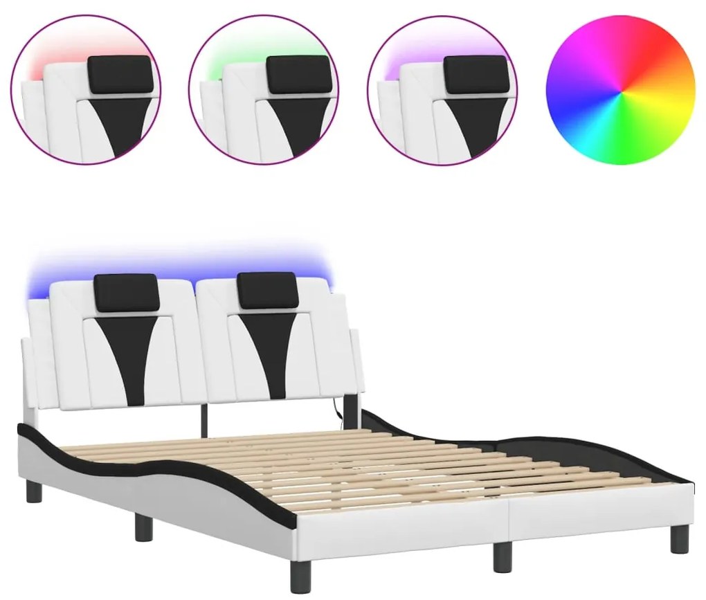 fehér és fekete ágykeret Viana LED-ekkel matrac nélkül 140 x 190 cm
