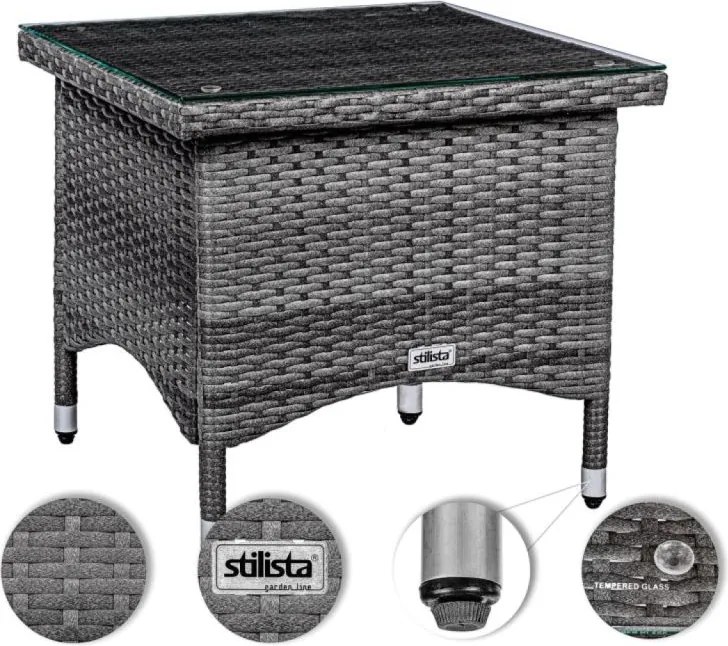 STILISTA Kerti asztal polyrattan 50 x 50 cm krém