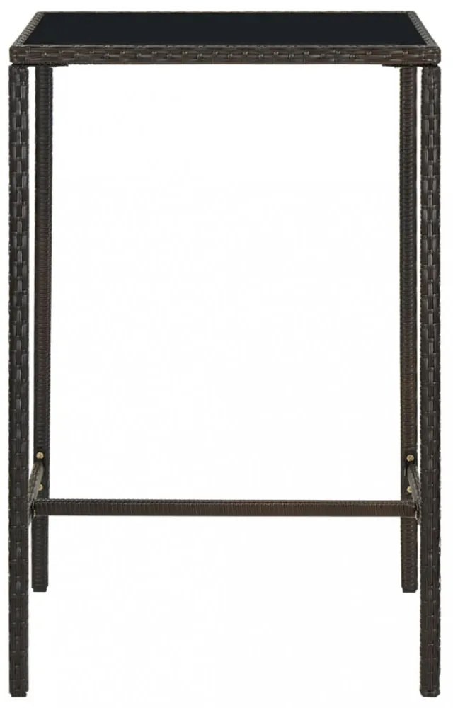 barna polyrattan és üveg kerti bárasztal 70 x 70 x 110 cm