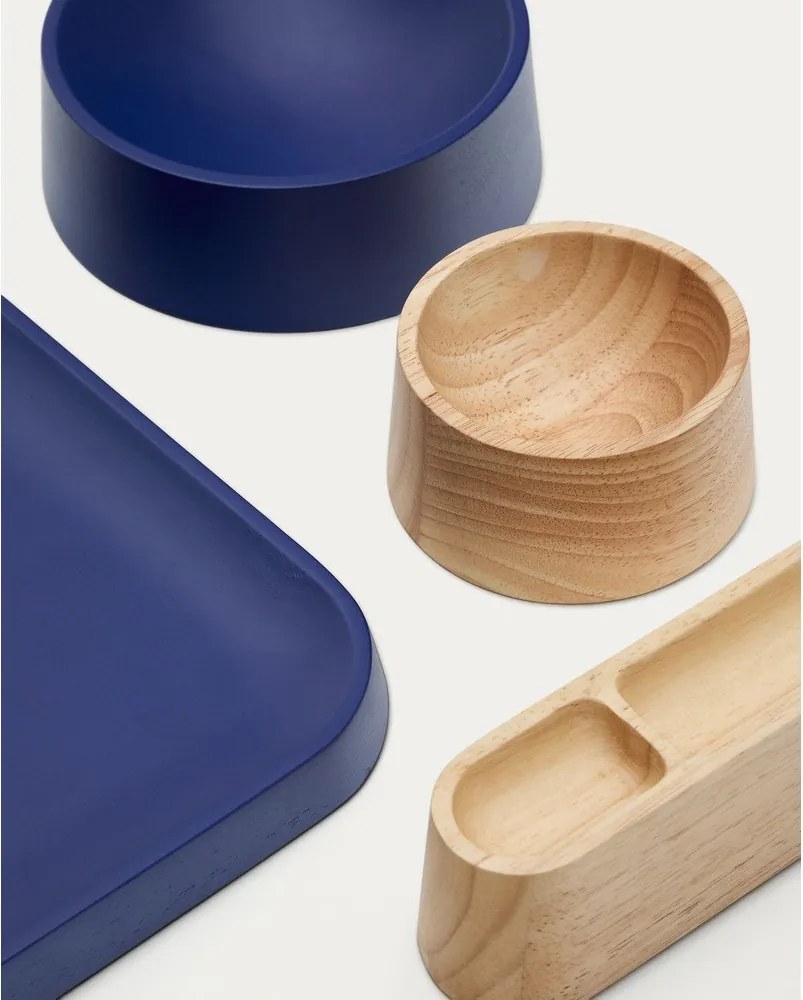 Sötétkék-natúr színű fa szervírozó tálka szett 4 db-os Bletz – Kave Home