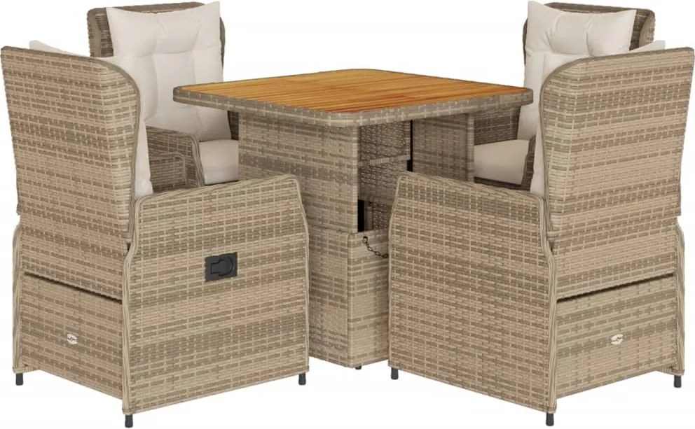 vidaXL 5 részes bézs polyrattan kerti étkezőgarnitúra párnákkal