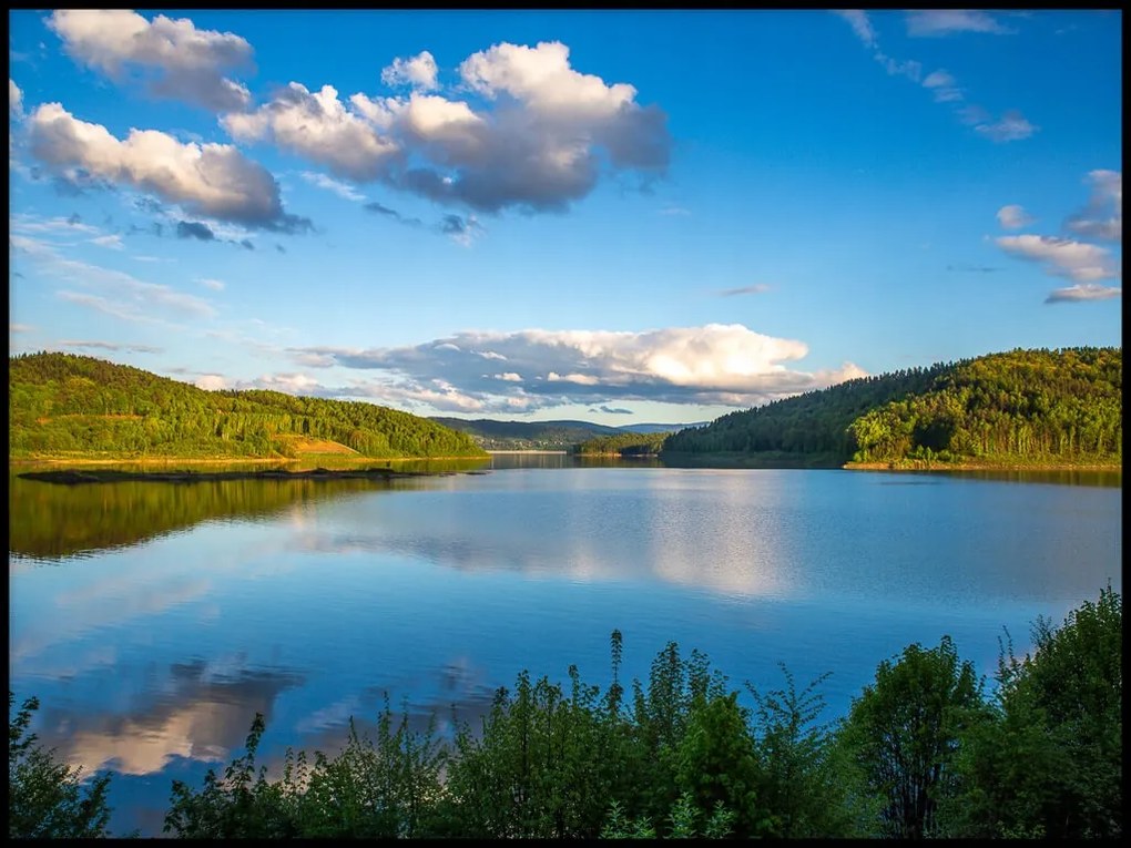 Poszter 30x40 táj tó hegyek ég erdő