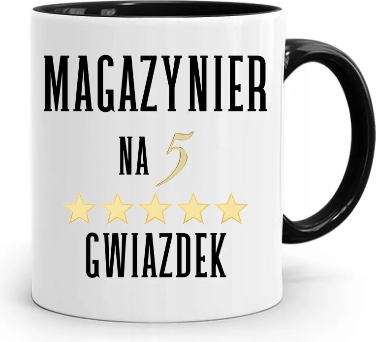 Fekete Bögre Raktárosnak Ötcsillagos, fényképes nyomattal