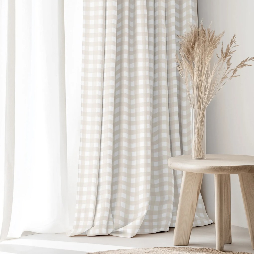 Goldea pamut drapéria - latté kockás 240x150 cm