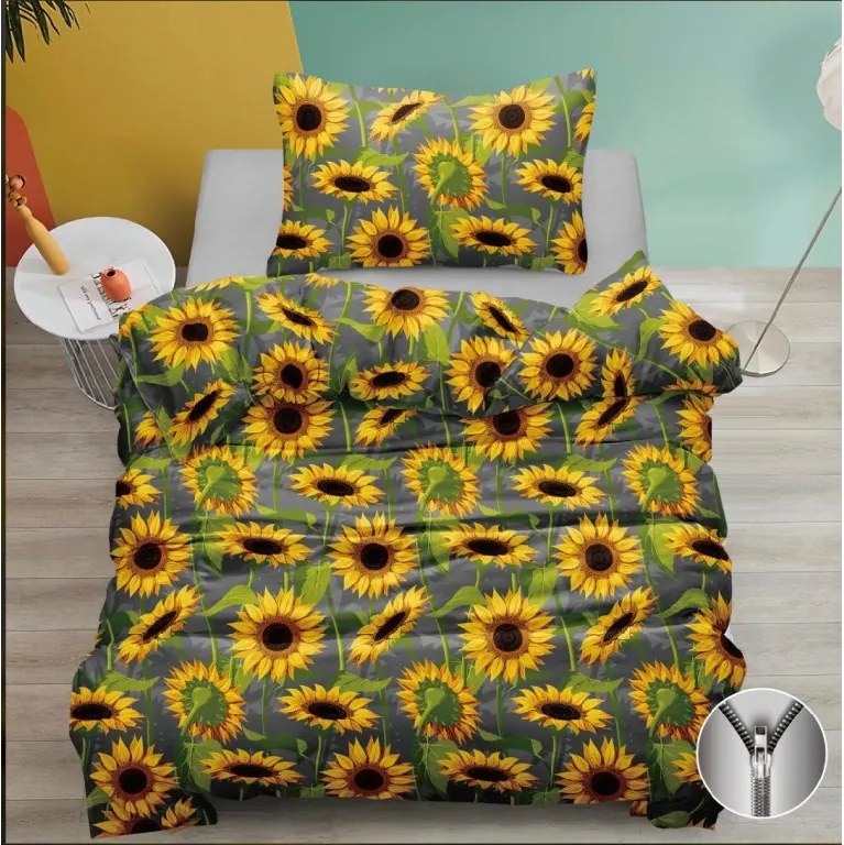 SUNFLOWER szürke pamut ágyneműhuzat Ágyneműhuzat mérete: 70 x 90 cm | 140 x 200 cm