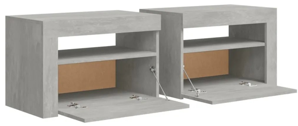 2 db betonszürke éjjeliszekrény LED-del 60 x 35 x 40 cm