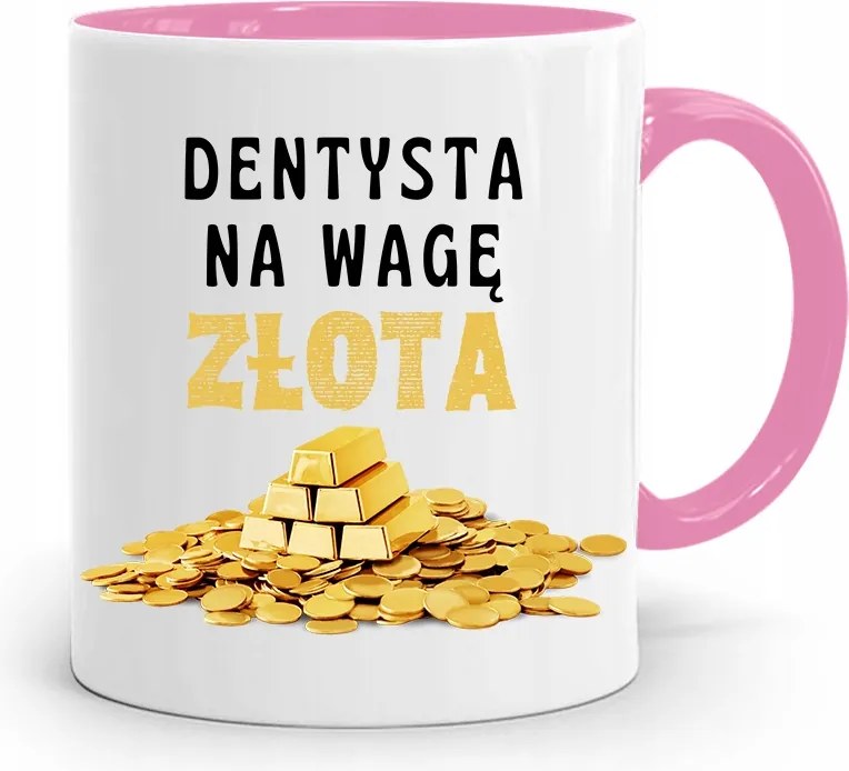 Rózsaszín Fogorvos Ajándék Bögre Arany Mérleggel, fényképes nyomtatással