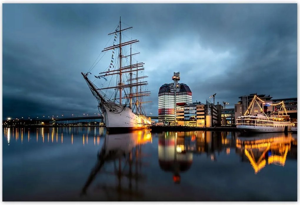 Fotótapéták 104x70 Vitorláshajó a kikötőben éjszaka