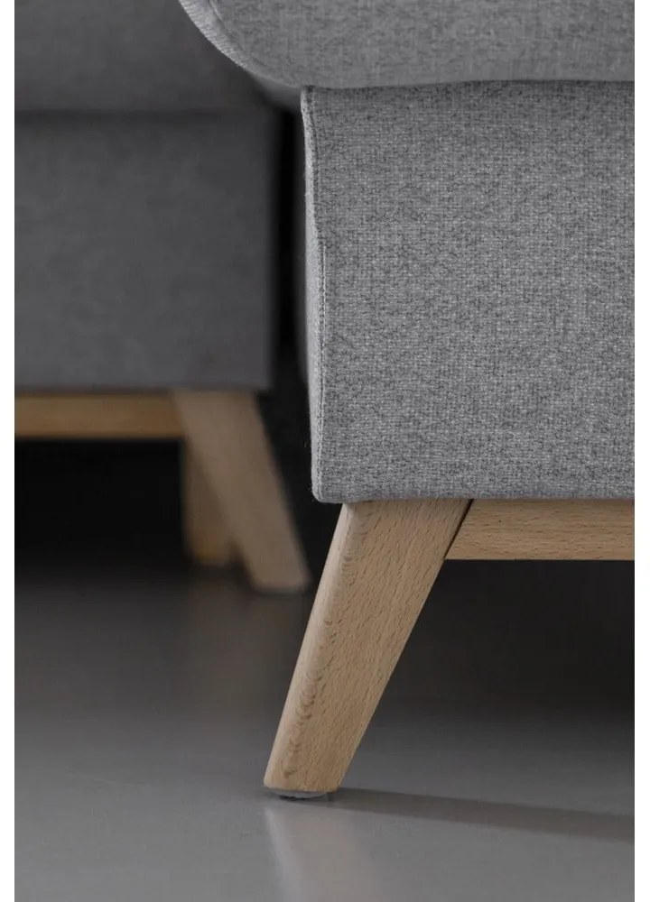 Világosszürke kinyitható-tárolóhelyes sarokkanapé (jobb oldali-heverő résszel) Scandic Lagom – Miuform