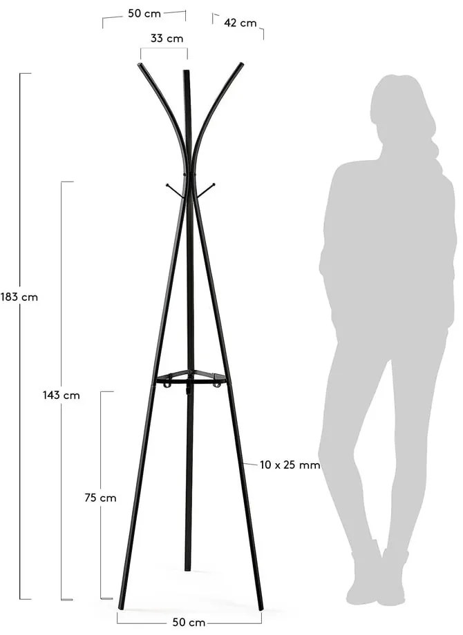Stearn fekete fogas, magasság 183 cm - Kave Home