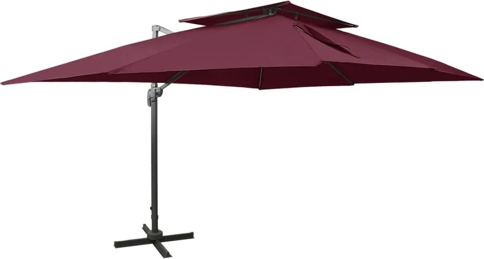 vidaXL dupla tetejű, bordói színű konzolos kerti napernyő 400 x 300 cm