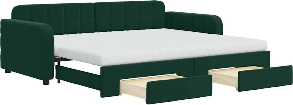 vidaXL sötétzöld kihúzható bársony heverő fiókkal 90 x 200 cm