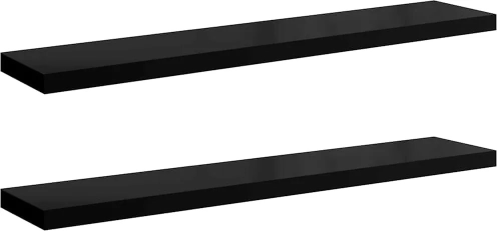vidaXL 2 db magasfényű fekete MDF lebegő fali polc 120 x 23,5 x 3,8 cm
