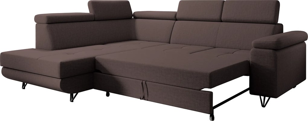 Kinyitható ülőgarnitúra, barna, balos, JOGI ROH