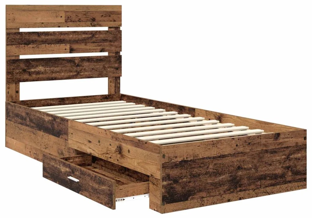 vidaXL Ágykeret fiókkal fejtámlával Öreg fa 100 x 200 cm Faanyag