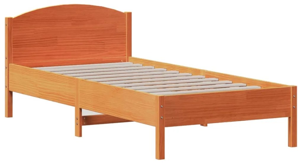 barna tömör fenyőfa könyvespolcos ágy matrac nélkül 75 x 190 cm