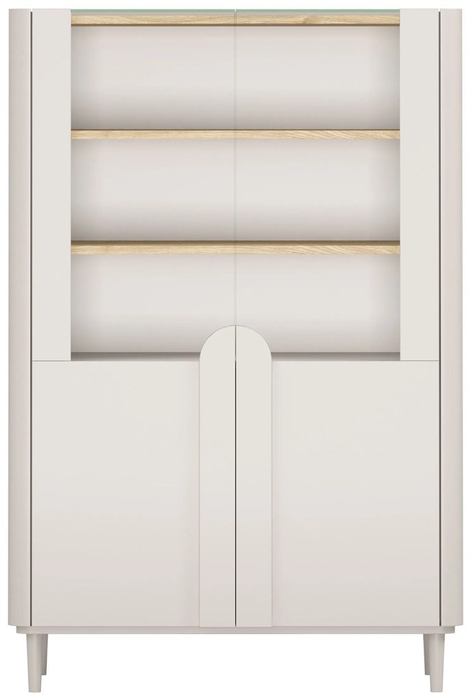 Amilio vitrines szekrény 100 cm kétajtós lábakon - kasmír / olajozott tölgy / kasmír fogantyúk