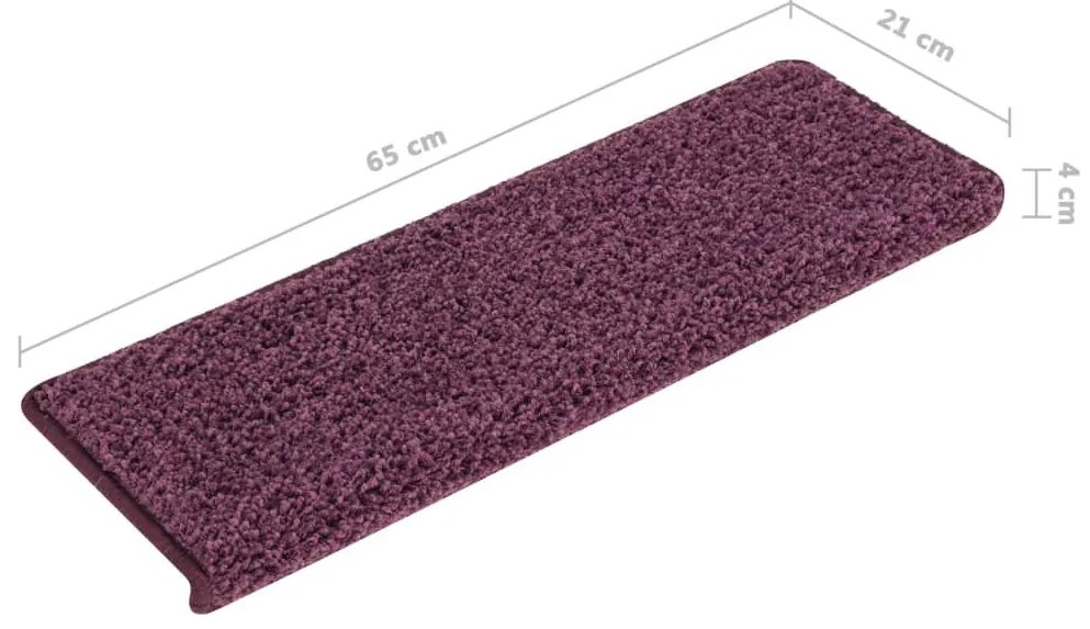 15 db lépcsőszőnyeg, 65 x 21 x 4 cm, sötétlila, téglalap alakú széllel