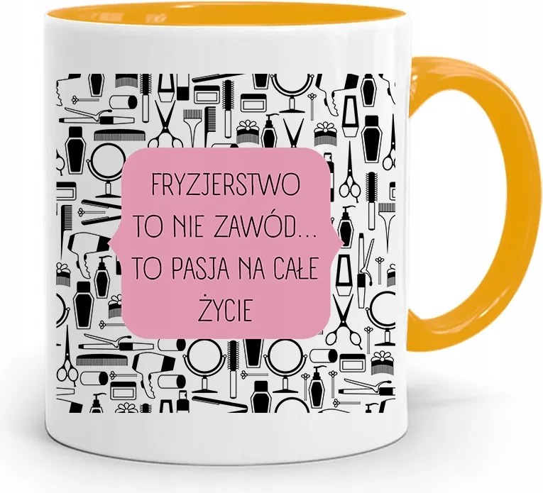 Sárga Fodrász Bögre Egy Életen Át Tartó Szenvedély fényképes nyomtatással