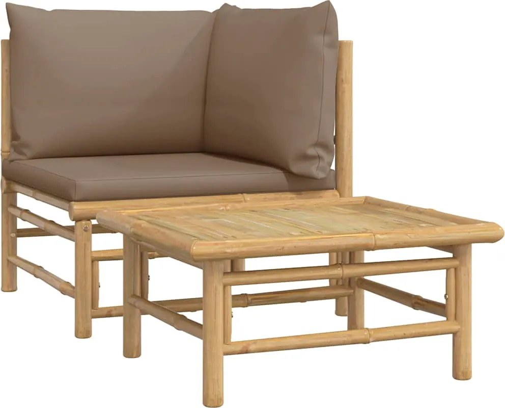 vidaXL 2 részes bambusz kerti ülőgarnitúra tópszínű párnákkal