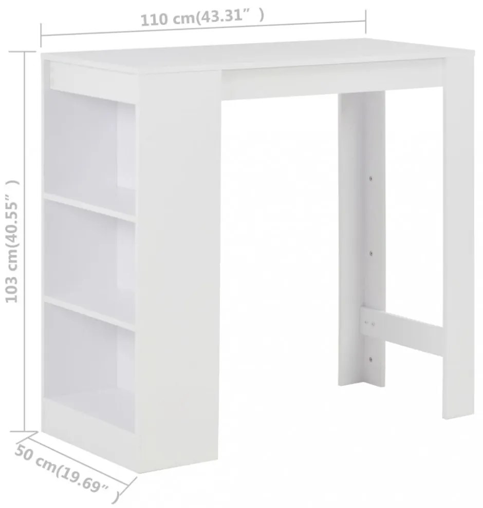 fehér bárasztal polccal 110 x 50 x 103 cm