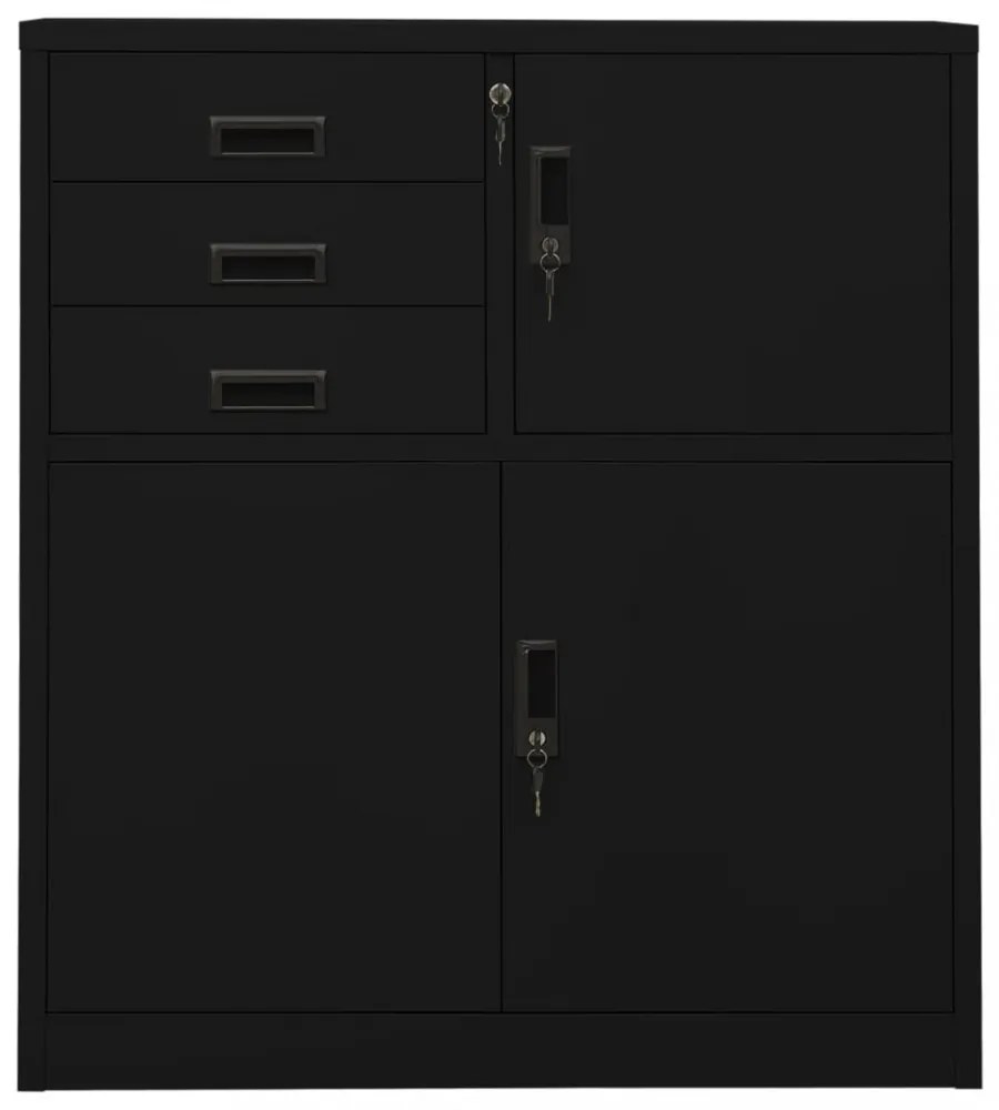 fekete acél irodai szekrény 90 x 40 x 102 cm