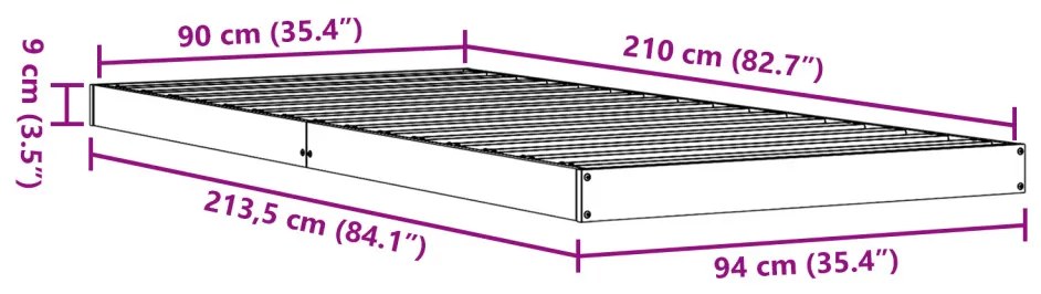 Padlóágykeret 90x210 cm Tömör Fenyő