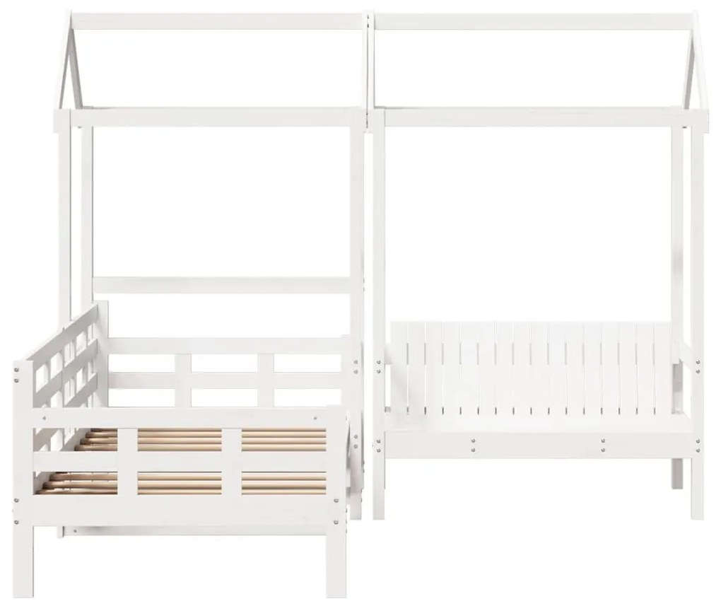 fehér tömör fenyőfa kanapéágy és pad tetővel 80 x 200 cm