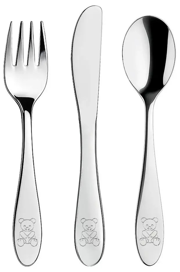 Ezüstszínű rozsdamentes acél gyerek evőeszköz készlet 3 db-os – Orion