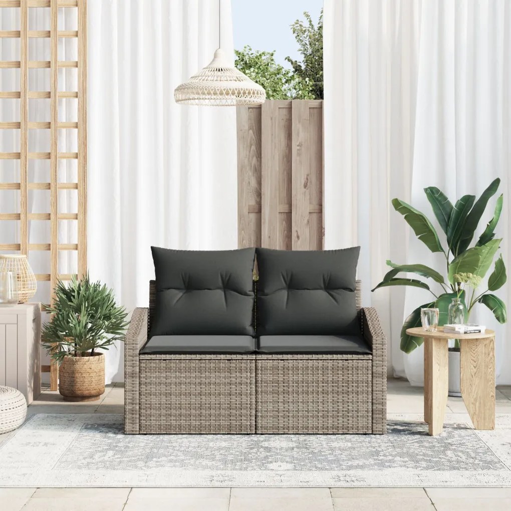 2-fős Kertisofa Tárolóval és Párnákkal Szürke Poly Rattan