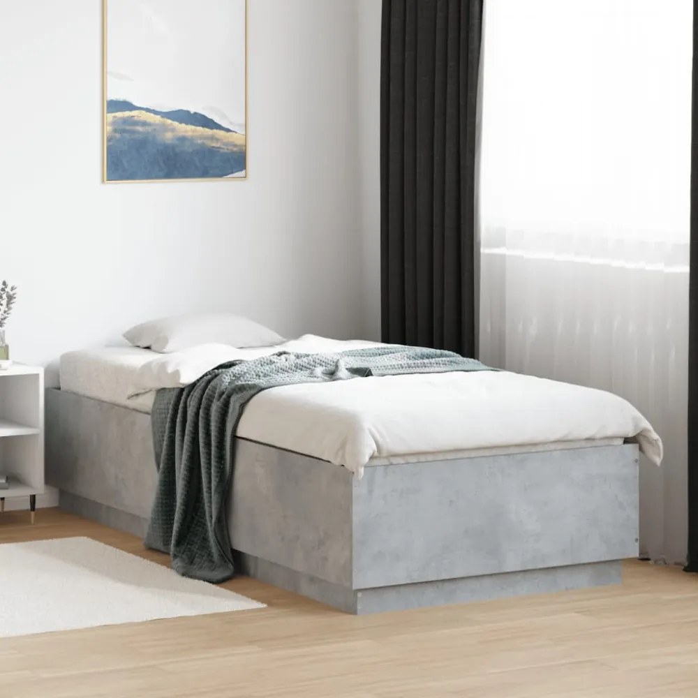betonszürke szerelt fa ágykeret LED-del 100 x 200 cm