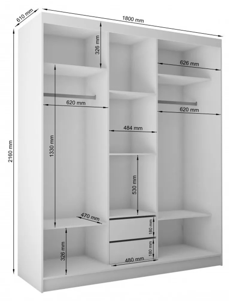 Gardróbszekrény tükör nélkül (180 cm) Fehér